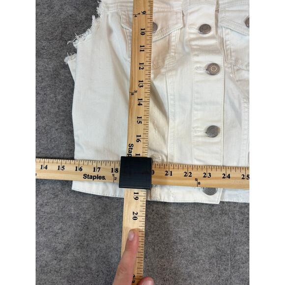 Guess Jean Vest Jacket Womens Large White Denim Button Front Frayed Streetwear - Picture 4 of 7
